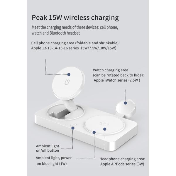 Type C Interface Wireless Charger with 15W Cell Phone Output Multifunctional Supports Apple Charging ABS PC Material