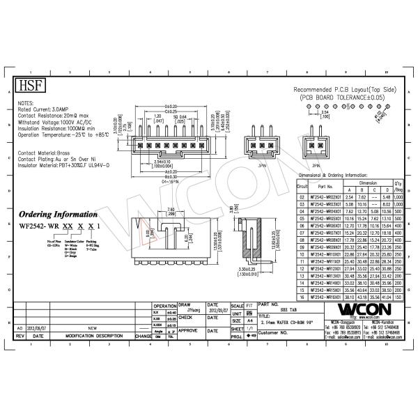 Grey Single Wafer Wire To Board Connector Brass Pin 2.54mm Right Angle