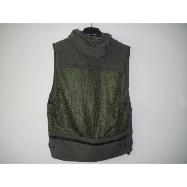 Fishing vest 033 with hood in taslan fabric, olive green color, water proof, quick dry, S-3XL