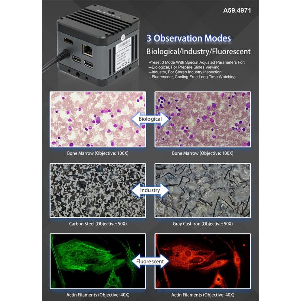 OPTO-EDU A59.4971 Auto Focus EDF 4K HDMI USB LAN Digital Microscope Camera 8.3M Flourescent