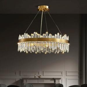 Large Luxury Gold Crystal Chandelier Floor Lamp , Round LED Pendant Lights