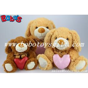 Dark Brown Plush Stuffed Dog Animals With Red Heart Pillow