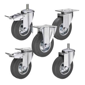 200x50mm 440lbs Loading Rubber Casters With Threaded Stem