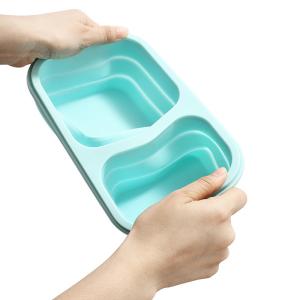 Microwave Safe 3 Compartment Collapsible Silicone Bento Box With Fork