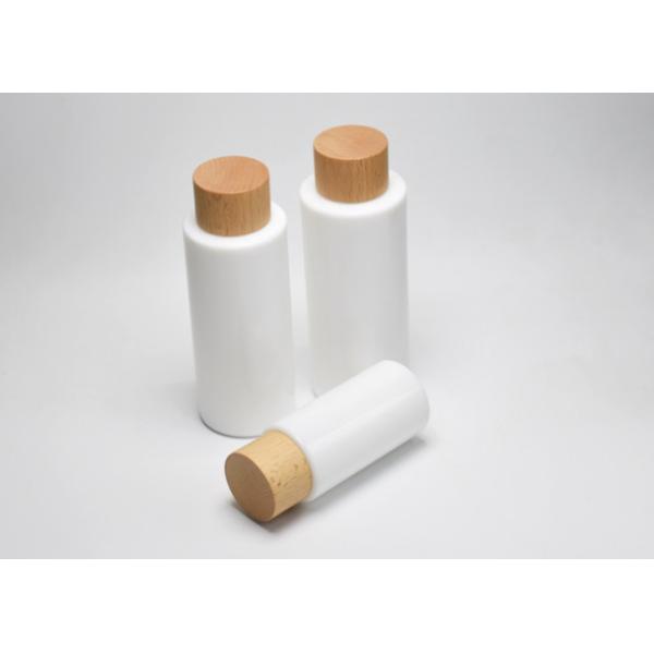 BG-194Q-J, 40, 100, 120ml opaque white glass lotion bottle with wooden screw cap