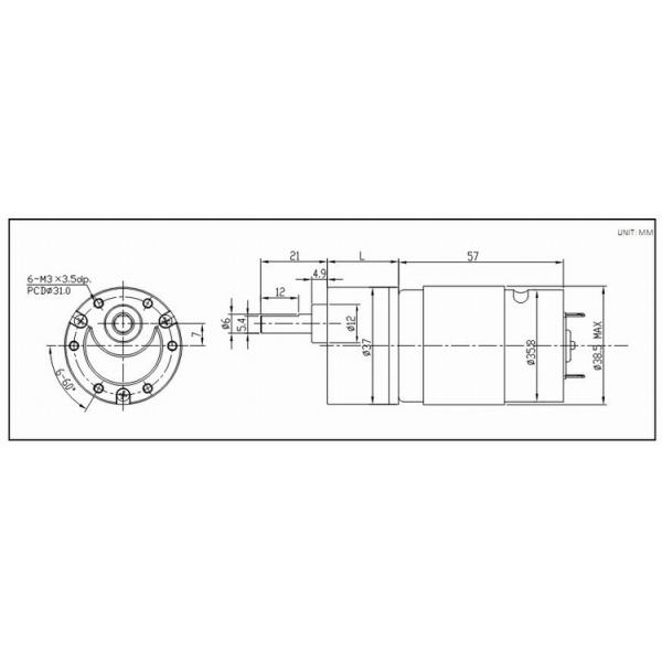 6mm shaft 37mm diameter 12v dc gear motor high torque