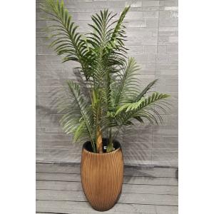 Tall Golden- Brown Hue Stripe Round Fiber Clay Planter Home Deluxe Decoration