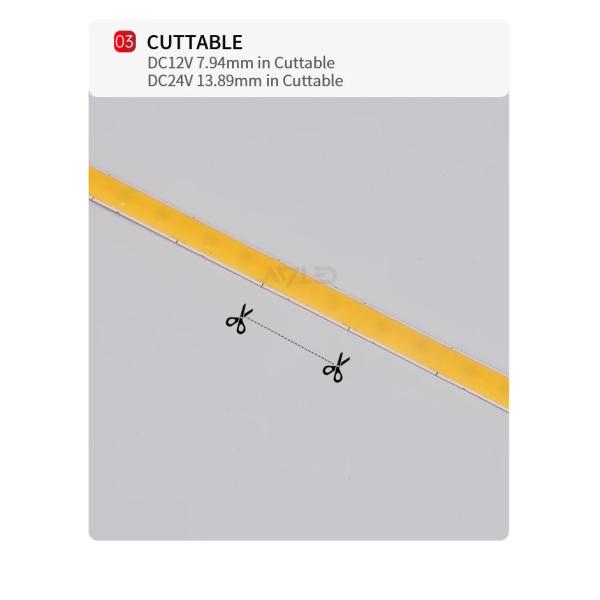 16.4 Ft Cuttable 504LEDS/M Dotless COB LED Strip Light For Cabinet Bookcase Counter Bedroom