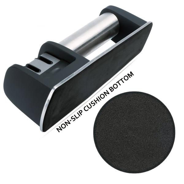 Handheld Two Step Knife Sharpener with Reversible Grinding Head and Finger Guard