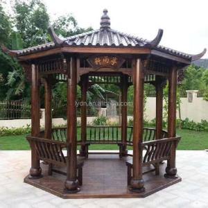 Square Garden Wooden Pavilion Gazebo Hexagon Pergola Grey 2.6m
