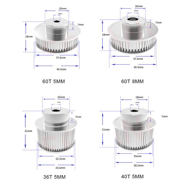 Silver Teeth Bore 5mm 3D Printer Timing Pulley Aluminum alloy