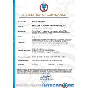 Anhui Zhuoyu Industrial Manufacture Co., Ltd. Certifications