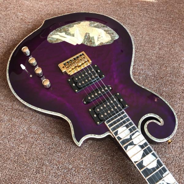 New Design CUSTOM purple electric guitar , with shell beautiful woman on body , 6 strings guitars , high quality guitar