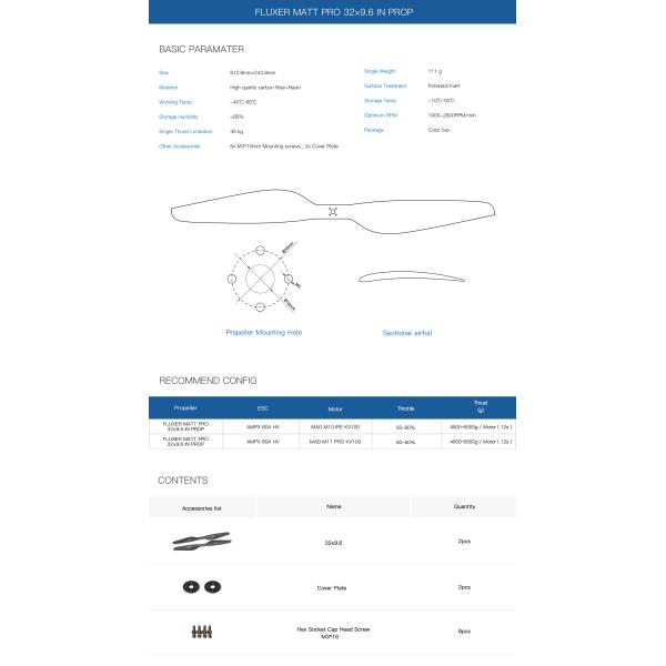 32x9.6 Inch FLUXER PRO MATT Matte straight paddle propeller