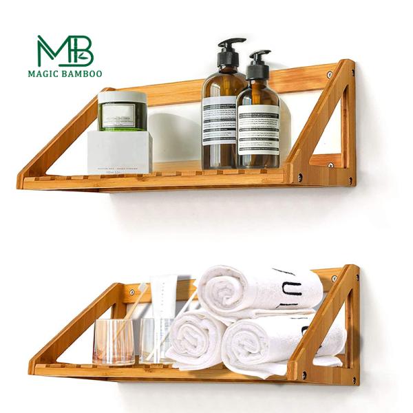 Floating Corner Bamboo Bathroom Wall Shelf Storage Customized