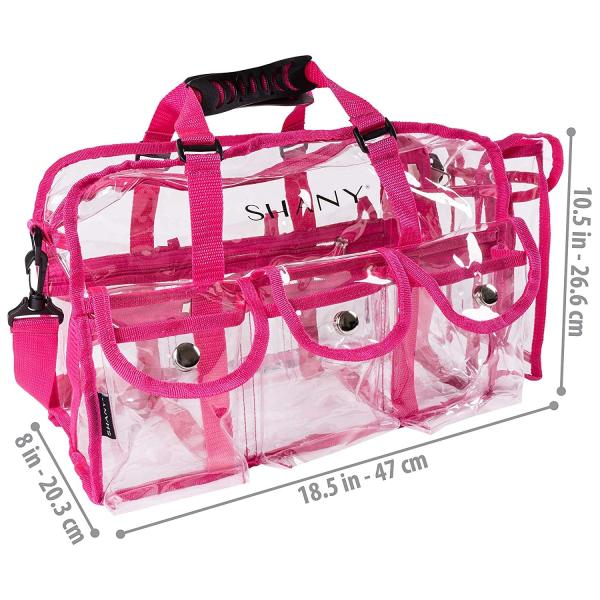 Pink Clear PVC Makeup Bag - Large Size Professional Makeup Artist Rectangular Tote with Strap