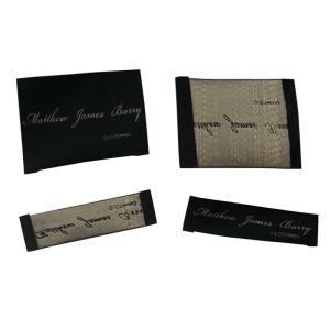 Black 30D yarn printed clothing labels , durable woven clothes labels