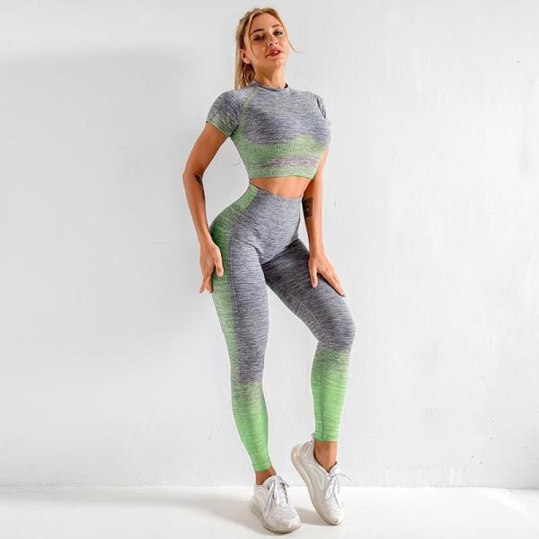 Buy Blue Variegated Stretchable Seamless Yoga Sets Eco Sustainable Yoga Wear at wholesale prices
