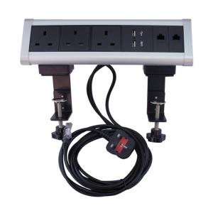 Silver Color USB Power Strip , 250V Mountable Power Strip Clamp On Mounted