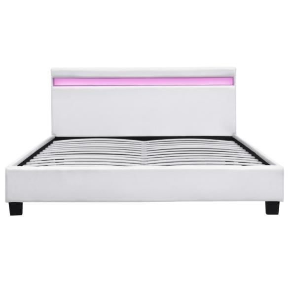 Wooden Double LED Upholstered Bed Black White With Headboard Led Lights