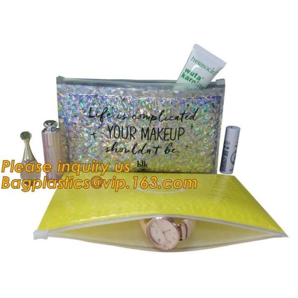 Buy Poly Bubble Mailer with Zip on Top Glitter Make Up Bags,Metallic Glossier Pink Cosmetic Packing Zip lockk Bubble Pouch Sli at wholesale prices