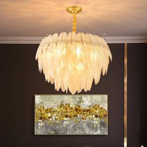 E14 Dining Feather Golden Crystal Pendant Light Modern Hanging