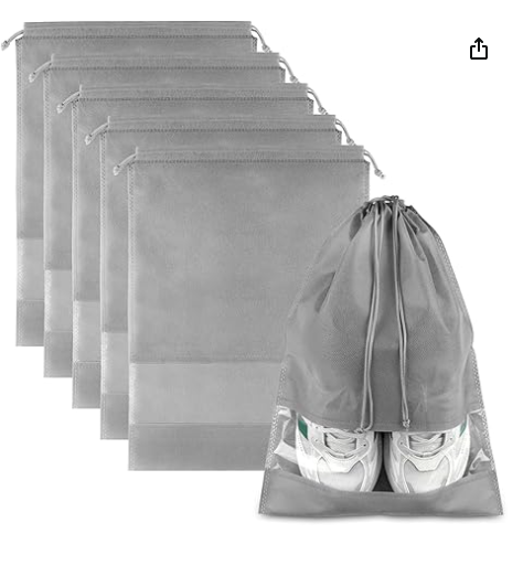 Large Travel Shoe Bags - 5 Pcs with Clear Window, Non-Woven Drawstring, 12.6" X 17.3" for Men Women