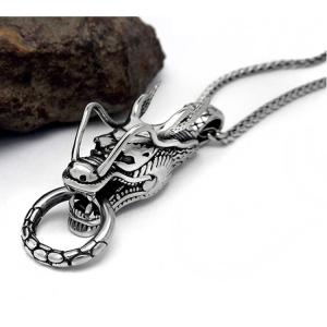 Fashion 925 Silver Plated Men's Stainless Steel Rope Chain Dragon Pendant