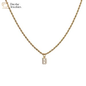 Twisted Chain Stainless Steel Jewelry Initial Letter Alphabet Pendant Necklace