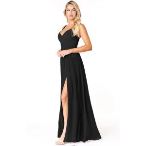 Wonderful Spaghetti Straps Black Chiffon Bridesmaid Dress Sleeveless V-Neck