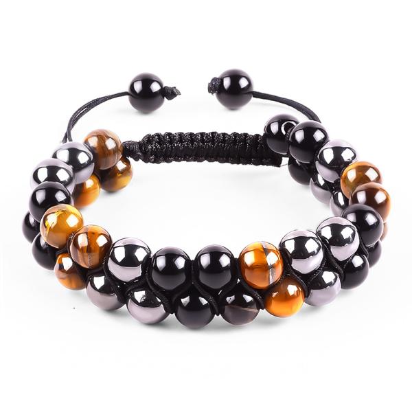 Buy Adjustable Double Layer Handmade Triple Stone Braided Rope Healing Bracelet at wholesale prices