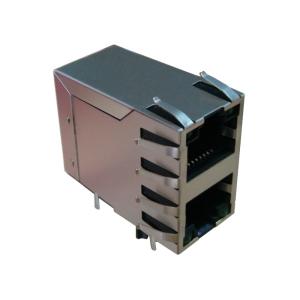 2x1 Gigabit Magjack With LED 0843-2B1T-33 Stacked Rj45 Modular Jack Connectors