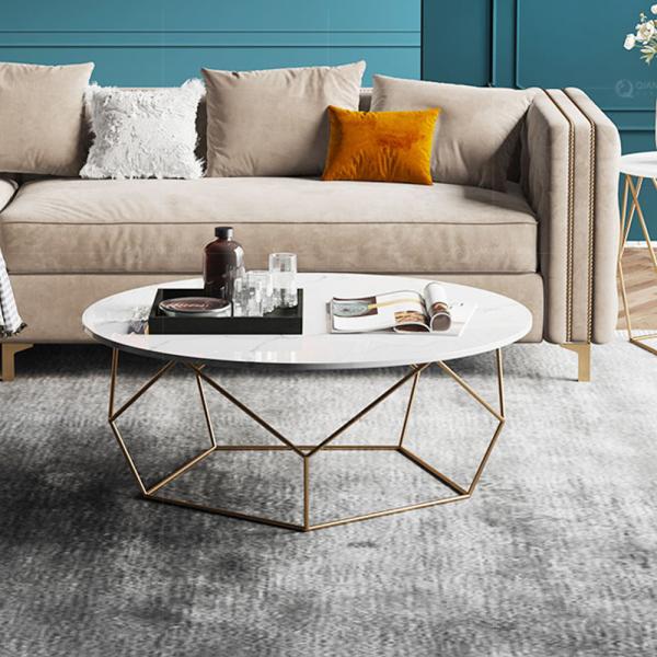 Modern SS Coffee Table Man Made Marble Top 12mm Tempered Glass