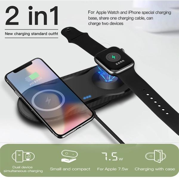 2 In 1 IPhone 12 Pro Max Portable Smartphone Charger Black Dual Wireless Charging Pad