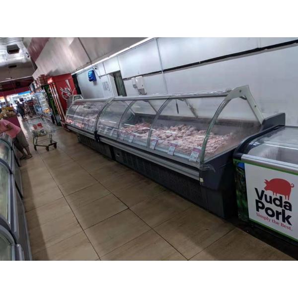Supermarket Food Meat Display Cooler With Front Fix Open Glass Dynamic Cooling