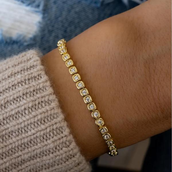 3mm Zirconia Tennis Bracelet 925 Silver 14K Gold Plated Unisex Jewelry