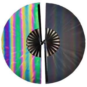 Reflective Iridescent Mushroom Bamboo Fabric Customized Hand Fan Foldable 33cm
