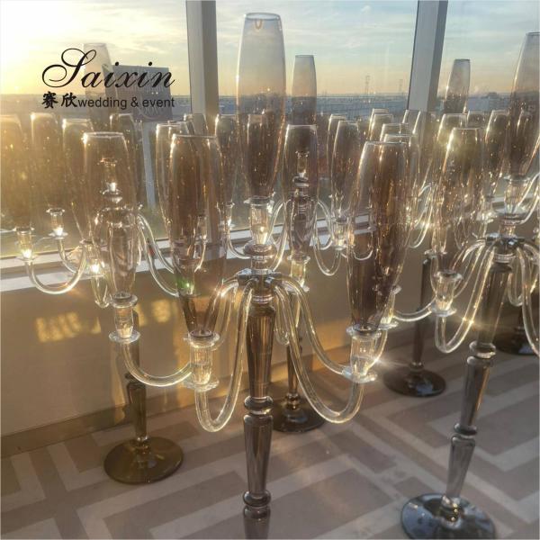 5 Arms Piece Crystal Glass Candelabra Tube Centerpieces Event Decoration 110CM