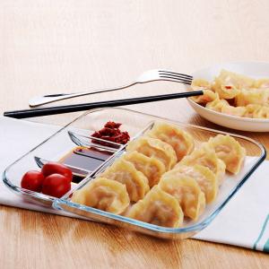 Clear Microwave Heating Partition Glass Bento Plate