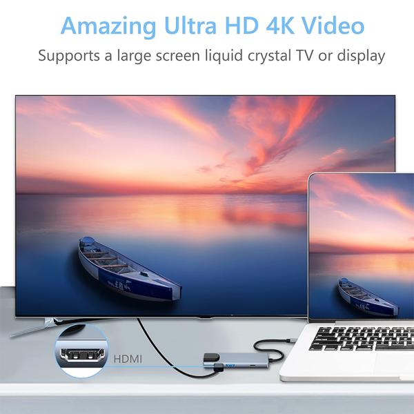 Gray USB C PD Docking Station for Laptop Function Charging Data Transfer Video Output