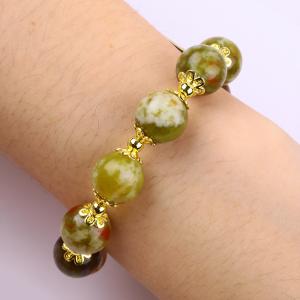 Handmade Gemstone Beaded Bracelet Natural Yellow Dragon Blood Stone Adjustable