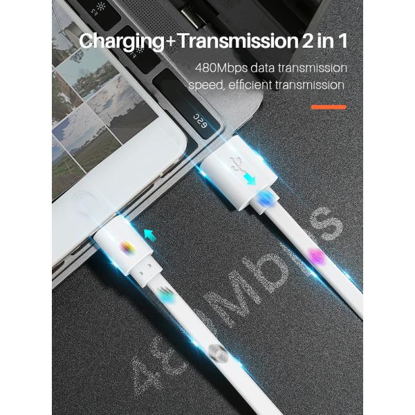 Flat PVC 2M Lightning To USB Charging Cable For IPad