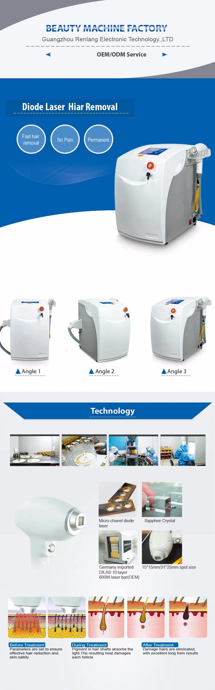 808nm Diode Laser Hair Removal Machine with CE Certification