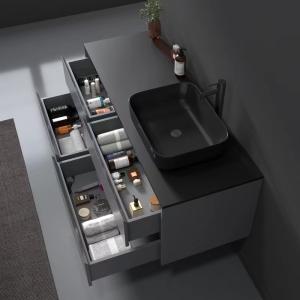 Modern Black Sintered Stone Wash Basin Cabinet Set Solid Wood