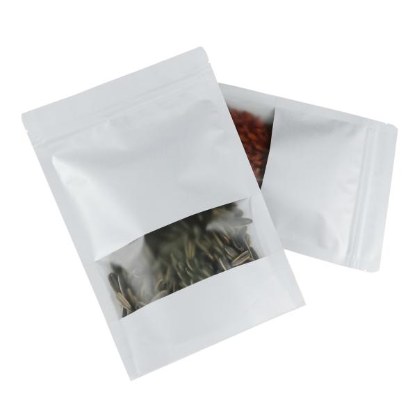 Custom Logo Flat Bottom Pouch With Window Zipper For Food Snack Nuts White Kraft Paper Packaging Bags