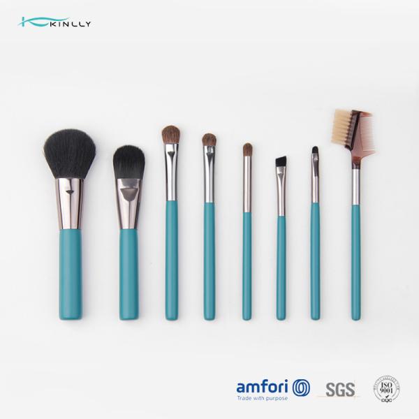Buy Blue Wooden Handle Vegan Nylon Synthetic Hair Makeup Brush Set 8pcs at wholesale prices