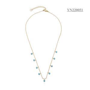 Women Girls Stainless Steel CZ Gold Jewelry Layered Turquoise Necklaces