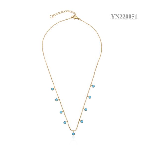 Buy Women Girls Stainless Steel CZ Gold Jewelry Layered Turquoise Necklaces at wholesale prices