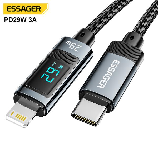 Buy ESSAGER ES-X47 1m 2m PD29W Wired Braided Portable Usb C To Lightning Cable For Fast Charging at wholesale prices