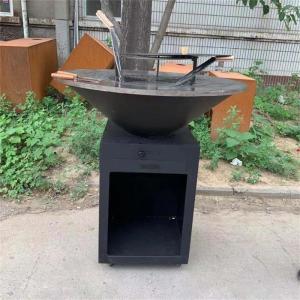 Quality High Temperature Resistant Black Painting Round Corten Steel Fire pit And Grill for sale